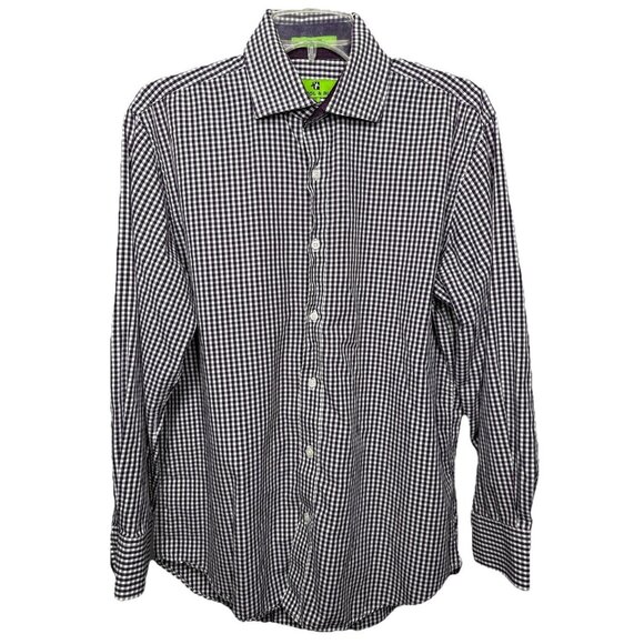 Bristol & Bull Men's Medium Purple White‎ Checkered Long Sleeve Button Down - Picture 1 of 4